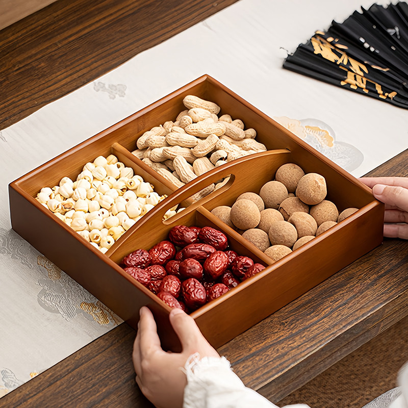 茶点盘家用茶托盘四宫格竹托盘手提点心零食果盘围炉煮茶功夫茶盘,餐饮具,茶盘,淘宝优惠券,粉丝福利购,淘宝优惠卷