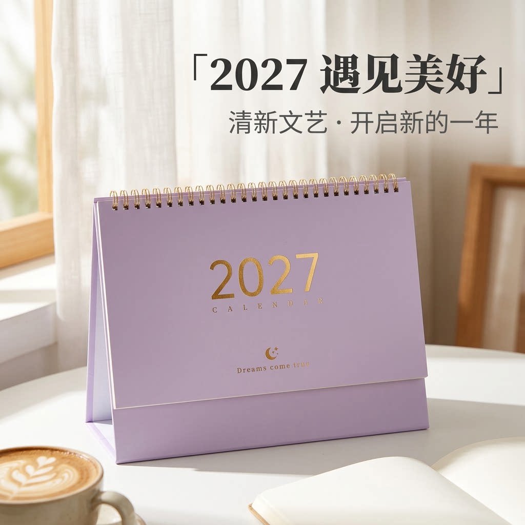 台历2027年新款桌面日历定做商务办公记事莫兰迪色小清新创意摆件计划本简约ins风马年月历纸架定制广告logo