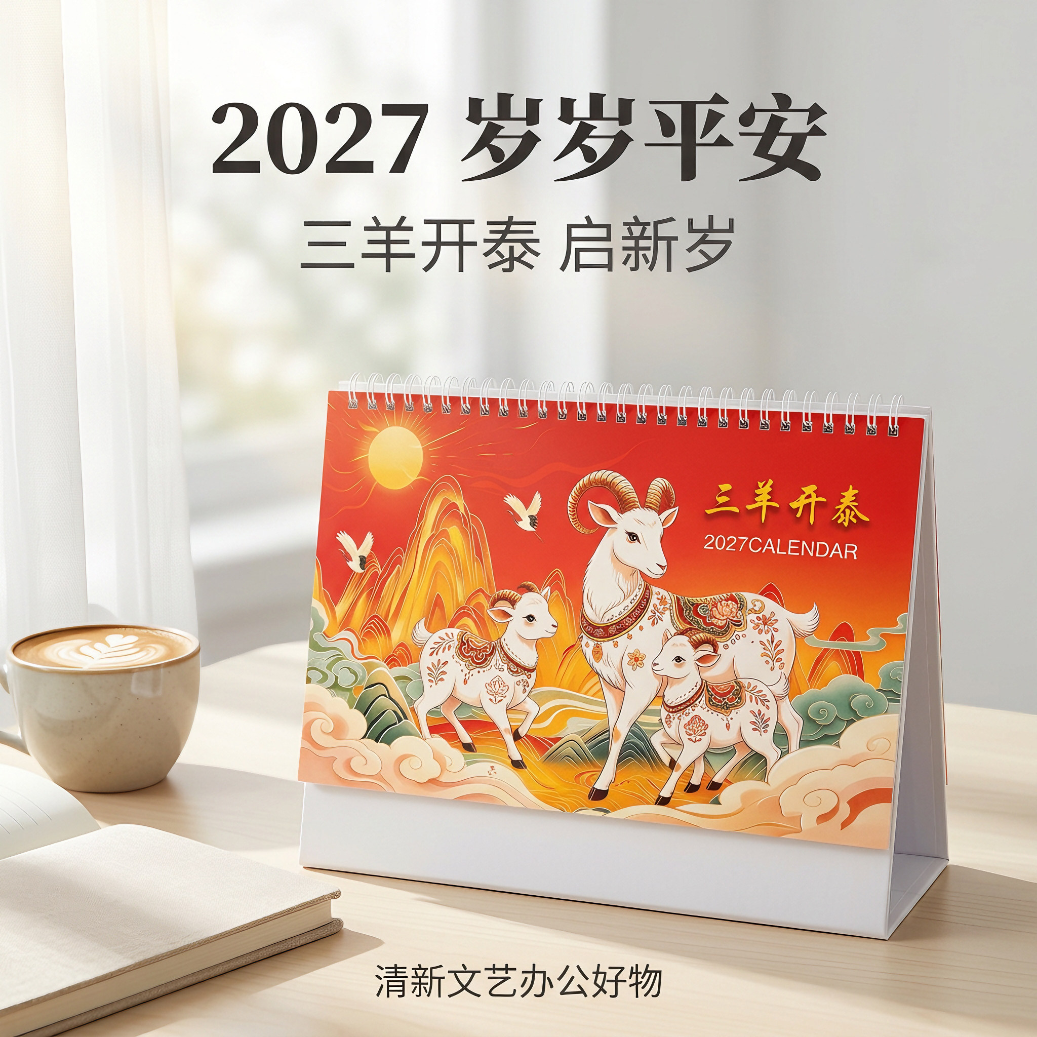 2027年打卡台历日历简约创意桌面摆件新款羊年月历计划本万年历自律打卡记事本ins风办公工作备忘商务定制