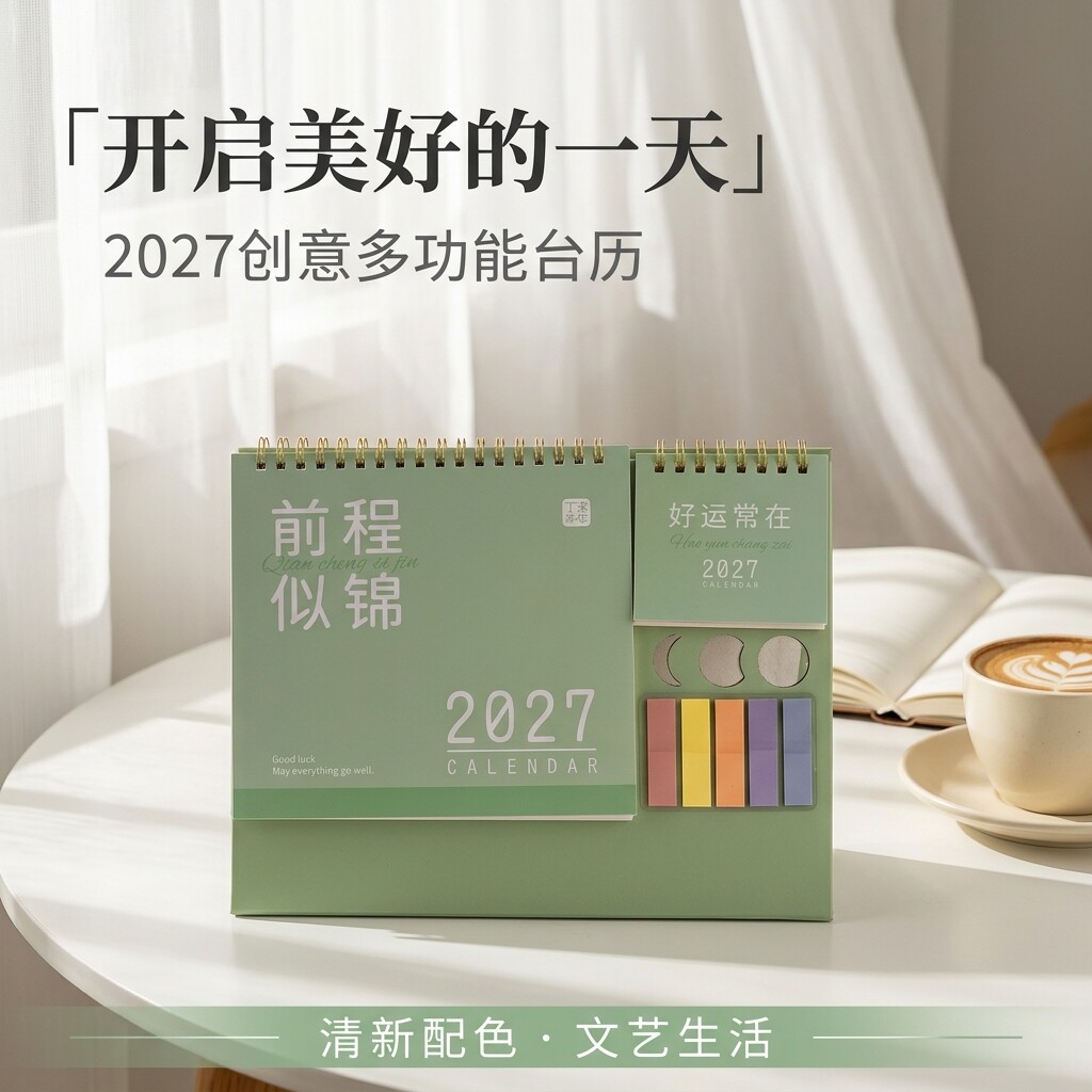2027年台历创意简约办公计划本商务台历定制桌面摆件月历每日ins风2026广告年历定制羊年工作打卡小日历印刷