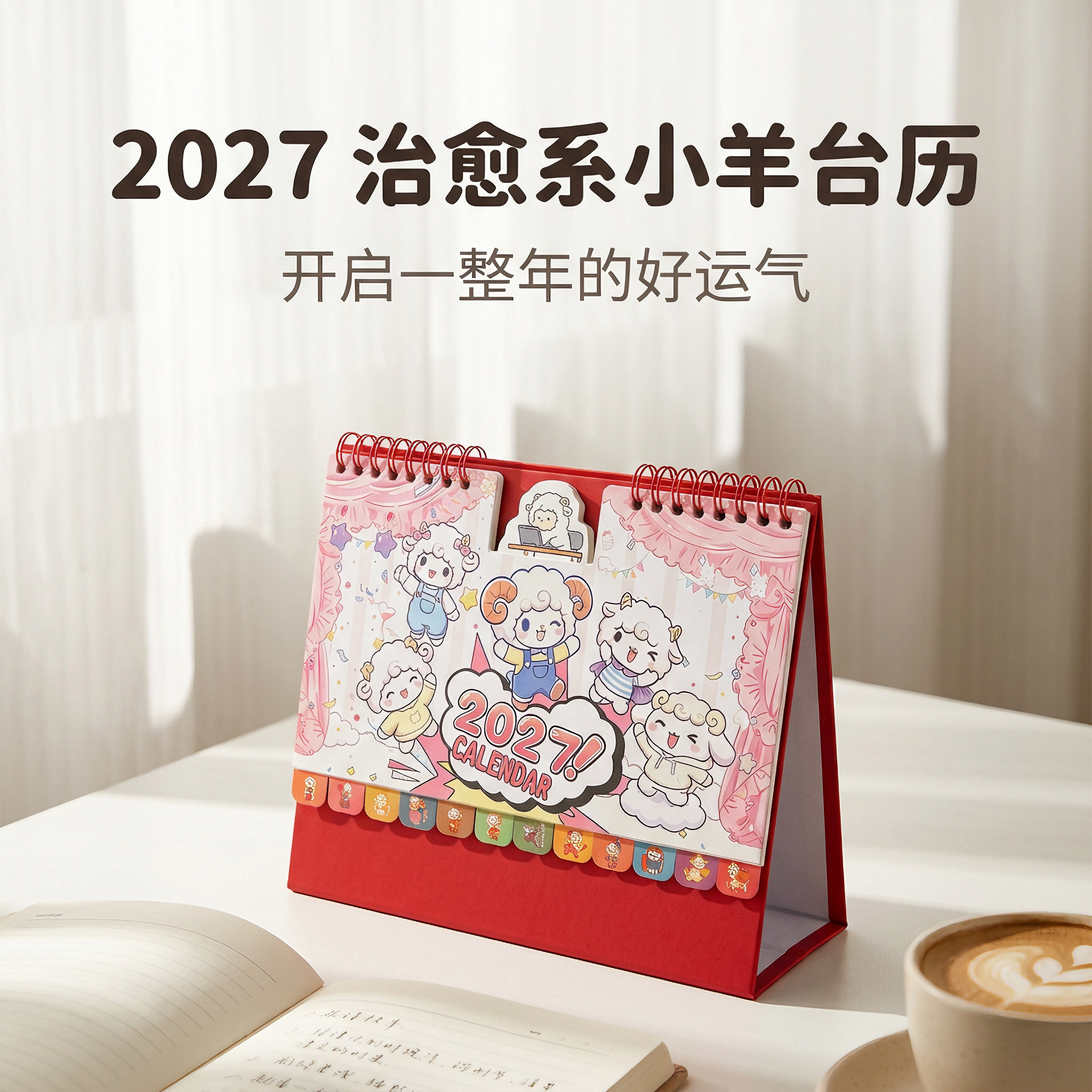台历定制2027年新款日历高颜值可爱卡通创意桌面摆件办公室工作自律打卡大格子每日计划表羊年月历台历本定做