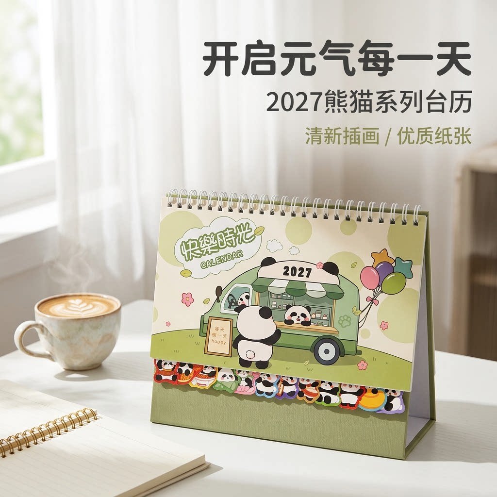 卡通台历2027年桌面创意摆件带索引办公室带工作月历订制翻页考研计划本自律打卡记事本日历封面印刷定制logo