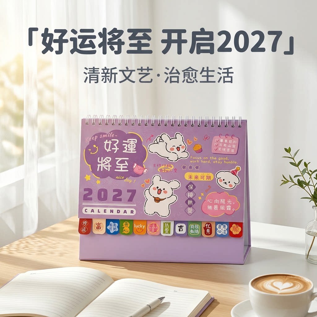 2027台历羊年新版创意索引日历记事本卡通可爱月历简约办公桌面摆件摆台自律每日计划打卡备忘录印刷logo