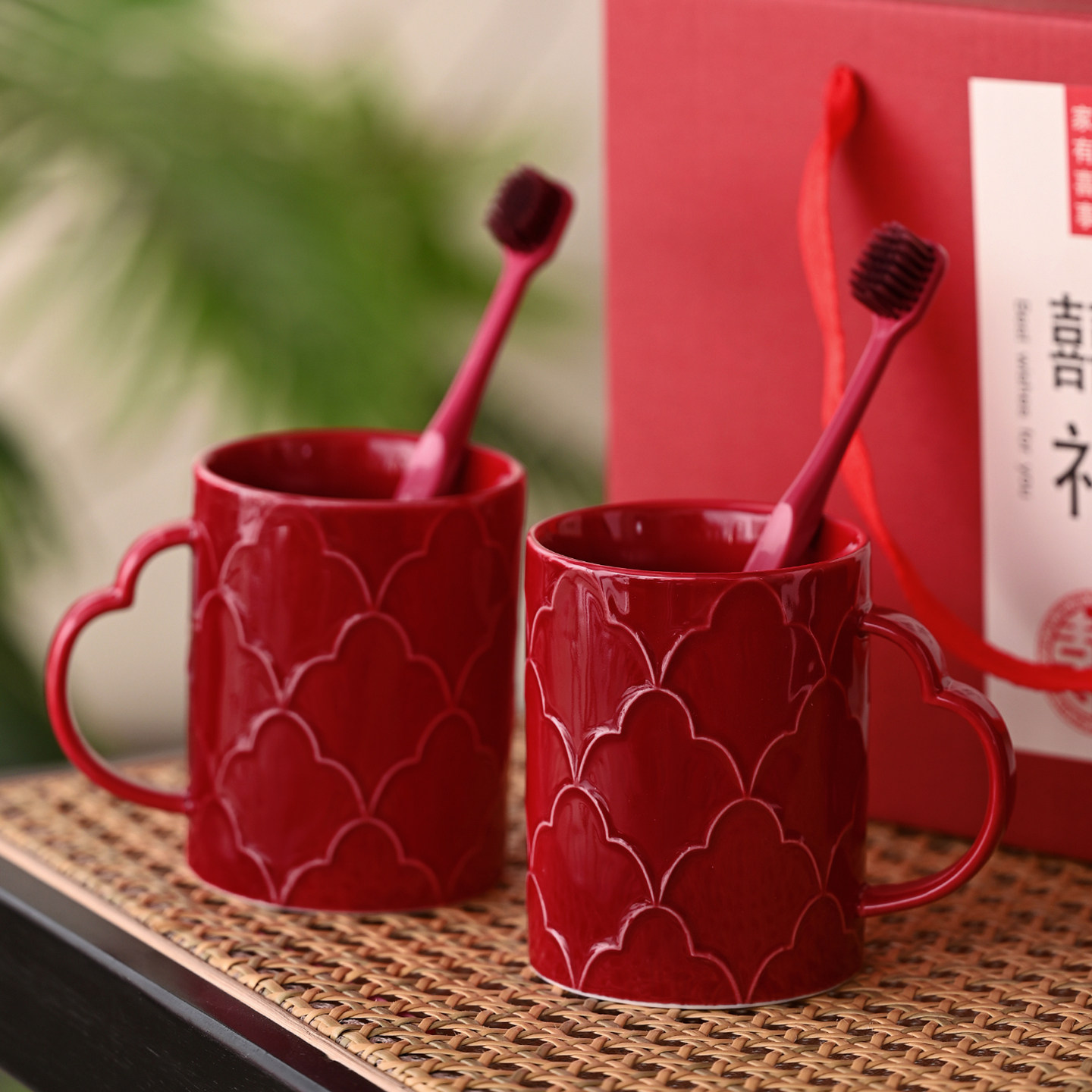 结婚洗漱杯一对女方陪嫁物品套装陶瓷洗漱口杯子牙杯婚庆用品大全