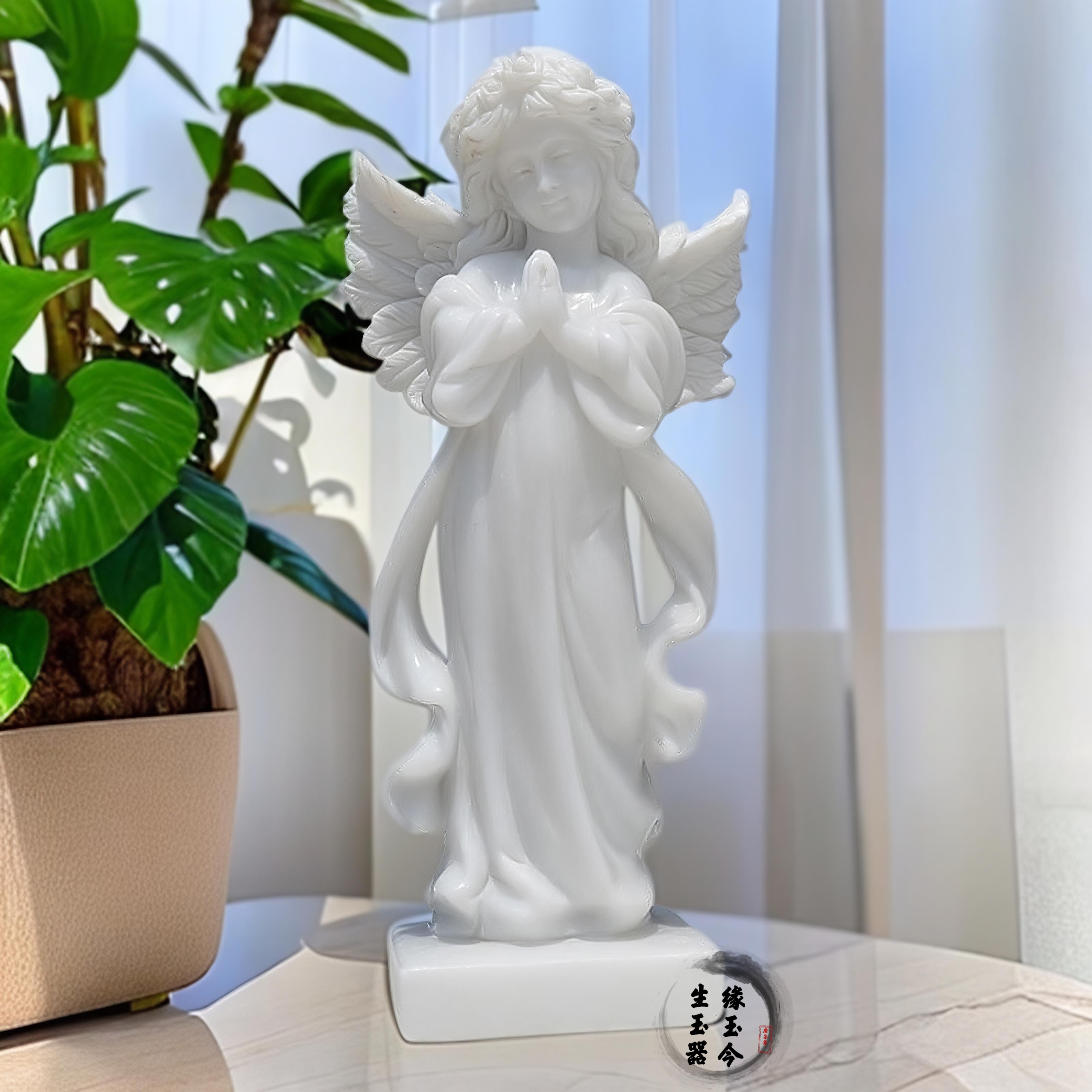 汉白玉小天使雕塑天然石材欧式人物雕像手工雕刻家居户外庭院摆件