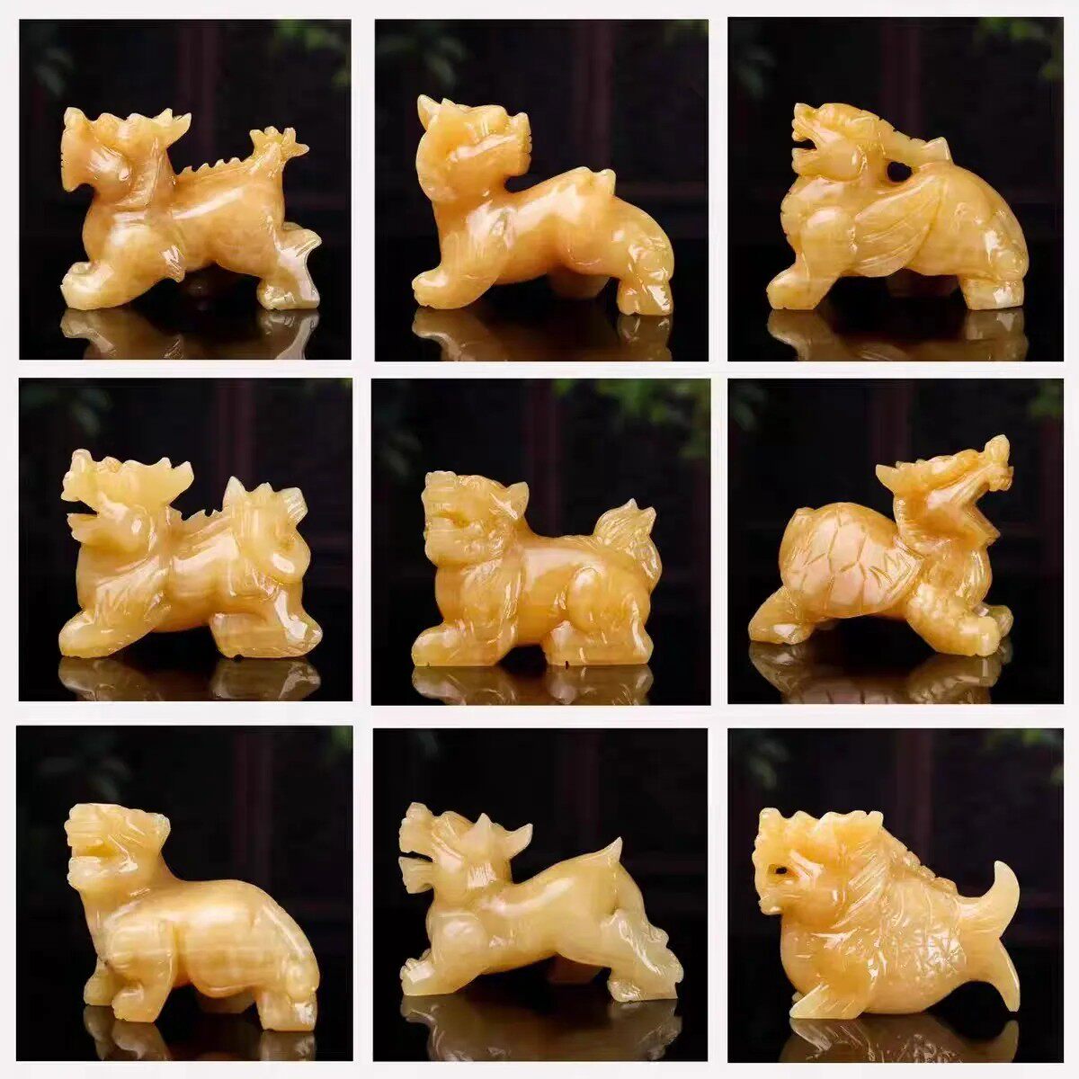 天然黄玉龙之九子囚牛睚眦嘲风狻猊狴犴负屃螭吻龙子动物摆件