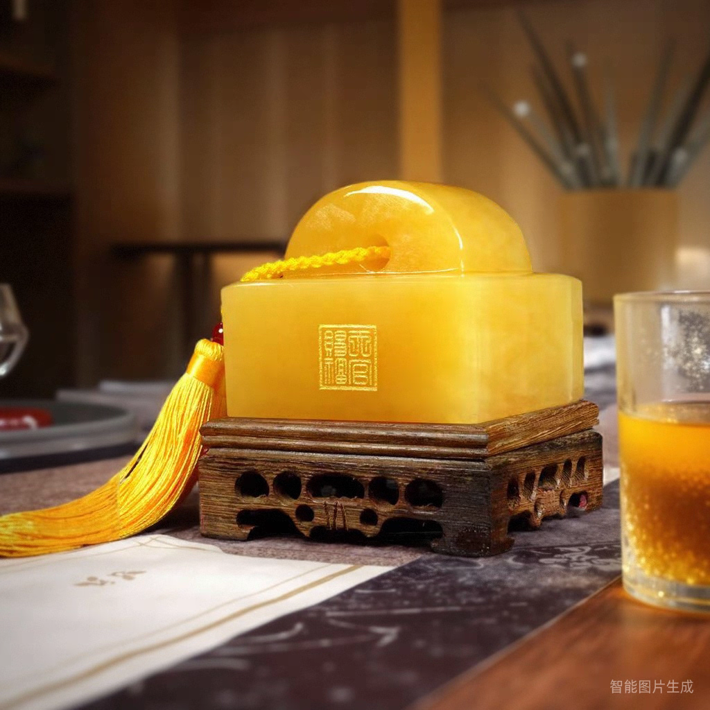 天然玉石黄玉招财传国玉玺印章白玉大印书房办公室饰品工艺品摆件