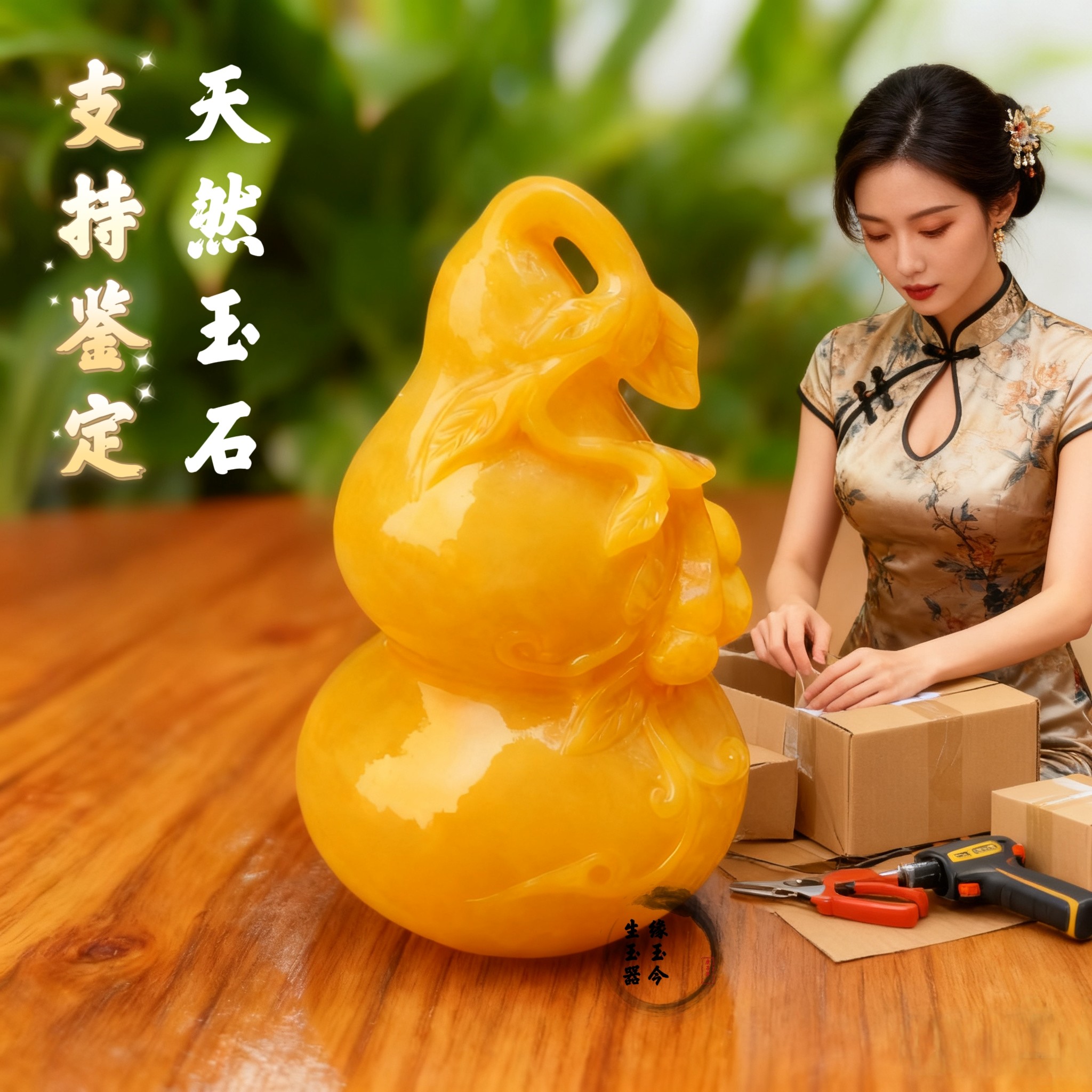 风水天然黄玉石葫芦摆件大号中式福禄镇宅客厅玄关卫生间卧室白玉