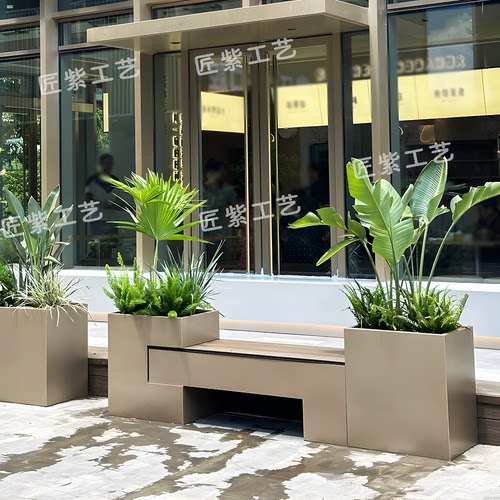 休闲区坐凳花箱组合外摆隔断定制