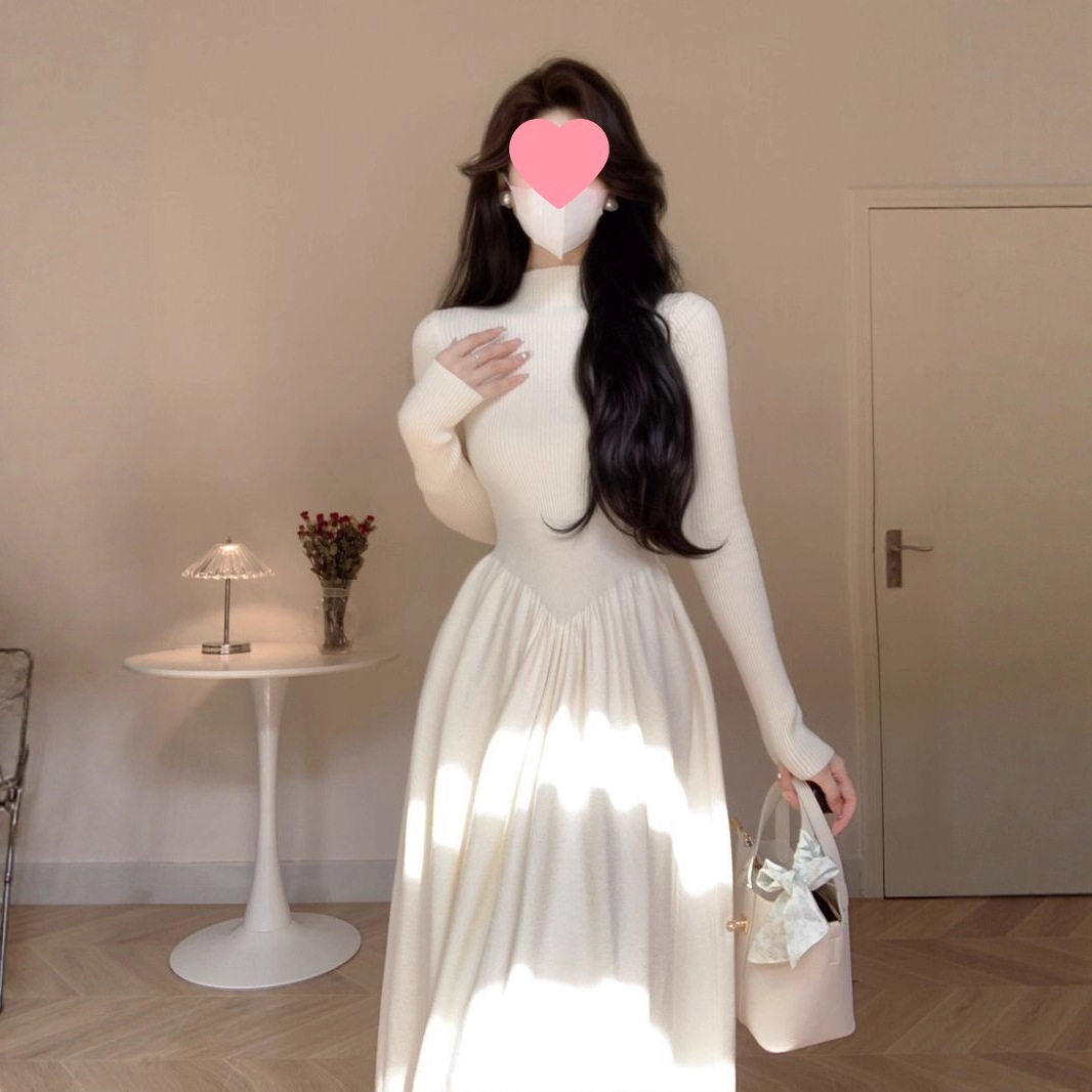 【圣诞红过年红】半高领收腰显瘦针织连衣裙秋冬韩版感打底裙