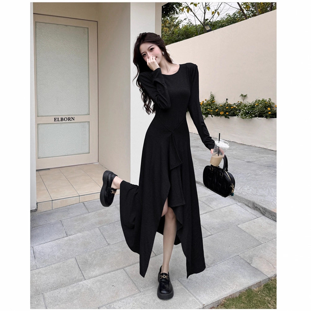 法式不规则长袖纯欲连衣裙子女早秋季新款小个子气质内搭长裙,童装/婴儿装/亲子装,连衣裙,淘宝优惠券,粉丝福利购,淘宝优惠卷