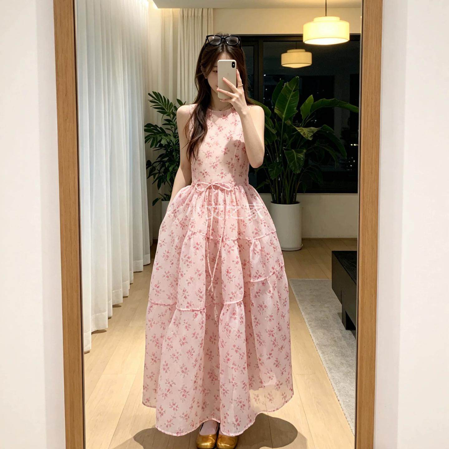 袖宽松仙女风雾纱碎花欧根纱背心