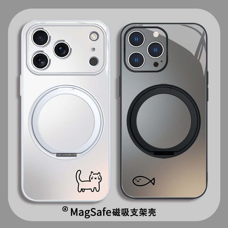 猫咪和鱼情侣手机壳适用苹果17系列磁吸带支架iPhone16指环扣15promax创意高级感14por简约小众13/12无线充电,3C数码配件,手机保护套/壳,淘宝优惠券,粉丝福利购,淘宝优惠卷