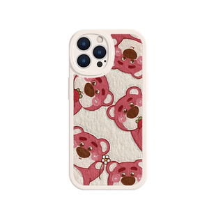 适用iPhone16/15pro手机壳苹果17系列/14草莓熊12mini小熊xsmax油画风13/11新款8plus7小羊皮xr情侣x可爱6高