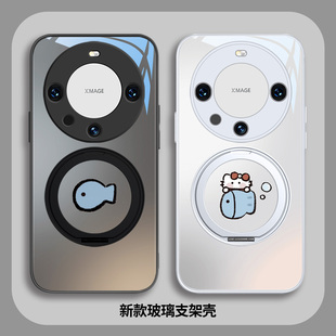 猫咪和鱼情侣款手机壳适用oppofindx8带支架x7ultra支点壳1Reno14玻璃11粉色vivox200s黑色x100卡通可爱iQOO