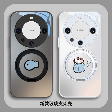 猫咪和鱼情侣款手机壳适用oppofindx8带支架x7ultra支点壳1Reno14玻璃11粉色vivox200s黑色x100卡通可爱iQOO