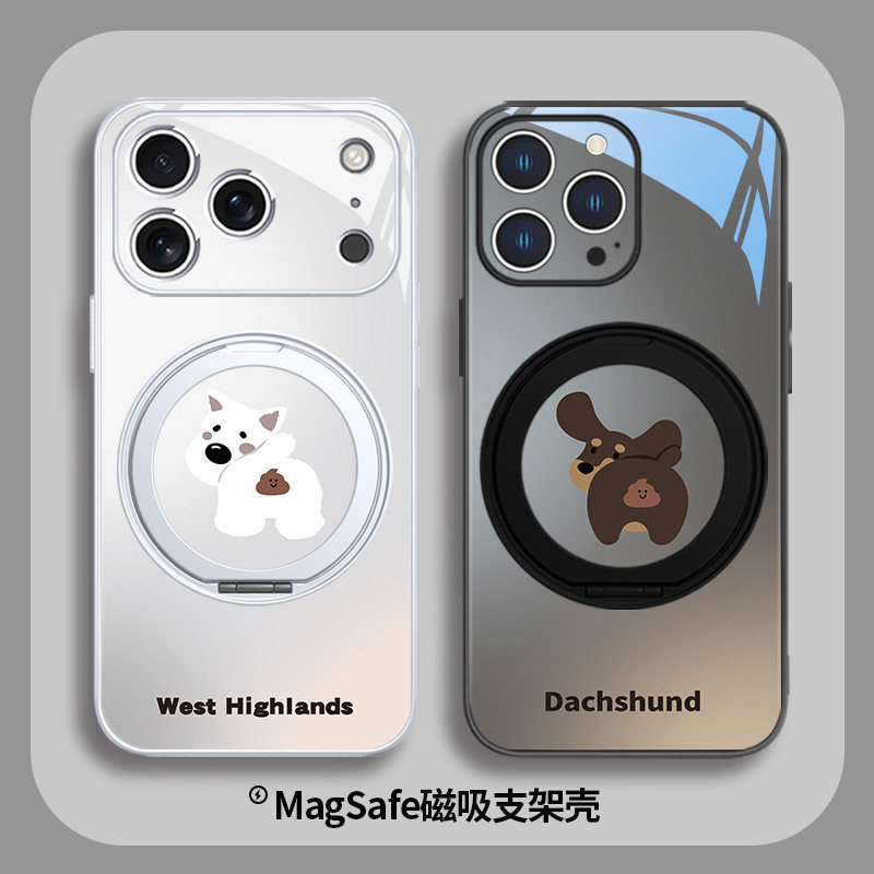 西高地腊肠狗适用苹果17系列手机壳情侣iPhone15plus磁吸MagSafe带支架16指环扣14pro简约黑色13promax玻璃12