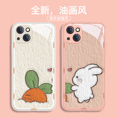 15油画iPhone13胡萝卜兔子12mini液态玻璃11新款 适用苹果17系列 14promax手机壳16 xsmax兔年8plus7p高级感xr