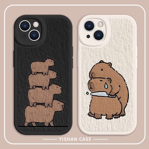 适用苹果小羊皮可爱水豚手机壳