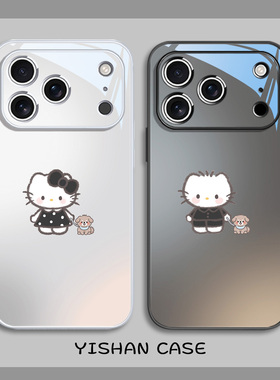 情侣HelloKitty猫手机壳适用苹果17promax哈喽kitty猫iPhone16凯蒂猫15plus玻璃14黑色13秀恩爱12简约11/8/7