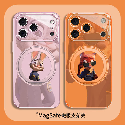 卡通情侣磁吸支架支点壳适用苹果