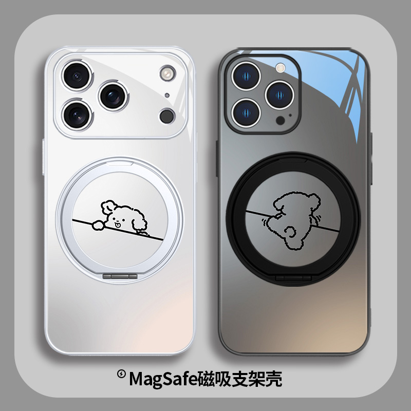 小狗情侣磁吸支架手机壳适用苹果