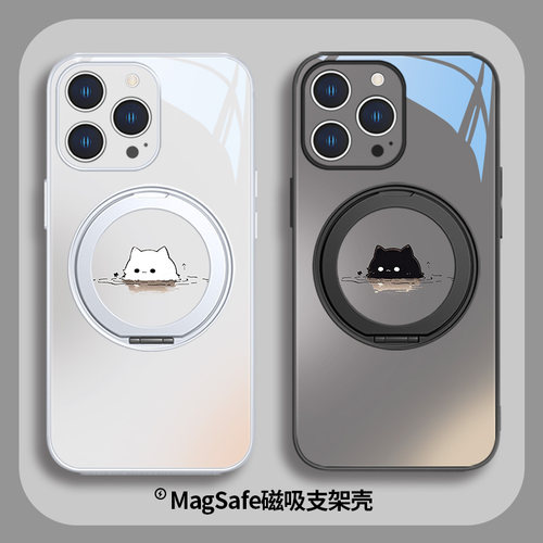 情侣支架猫咪手机壳适用苹果系列