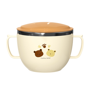 儿童辅食碗餐具套装带手柄吃饭碗防摔辅食碗双耳宝宝带盖饭碗316