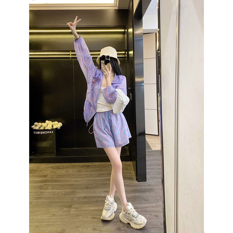 夏装搭配一整套小个子多巴胺甜妹少女时尚防晒服闺蜜装短裤两件套