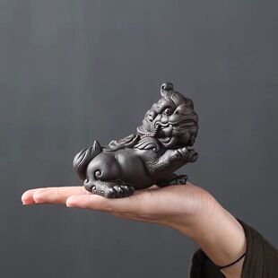 紫砂招财貔貅摆件紫砂茶宠聚财可养手工艺精品茶道茶玩桌茶具配件