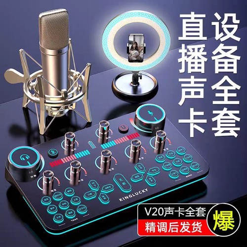 金运V20直播声卡48V全套装设备麦克风唱歌变声器2025新款直播话筒