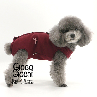 giocogiochi宠物秋冬蝴蝶结酒红色母狗包肚开衫狗狗新年泰迪绝育