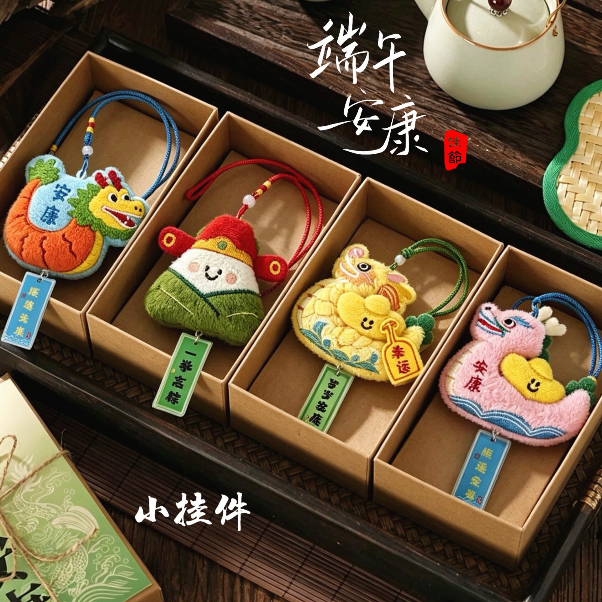 端午可爱毛绒粽子公仔挂件龙舟玩偶挂绳背包车载装饰挂饰图片