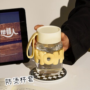 夏天刻度杯子学生便携水杯女生高颜值耐高温耐热加厚高硼硅玻璃杯