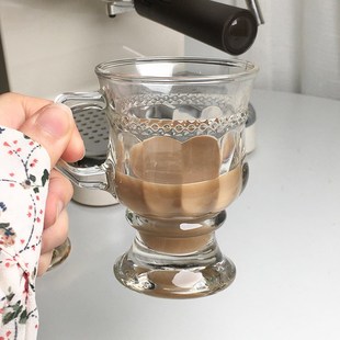 复古玻璃杯英式 ins风浓缩浮雕欧式 下午茶杯高颜值拿铁带把咖啡杯