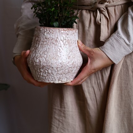 纯手压花盆花瓶异形侘寂装饰盆复古风粗陶花盆蝴蝶兰花盆专用