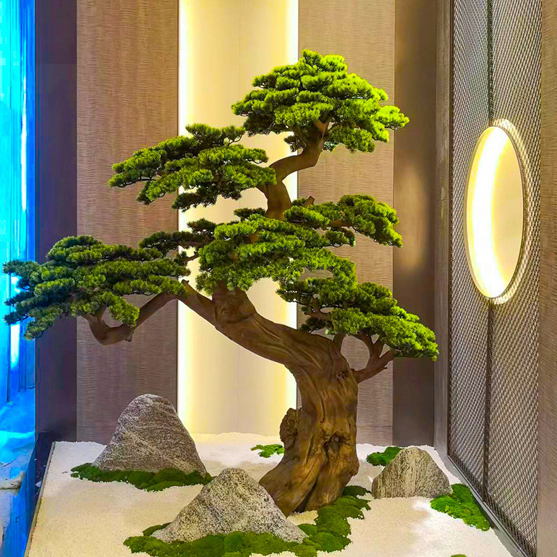 雕花松树人造树窗饰摆件绿植大型人造树新型中国风景观室内室外欢