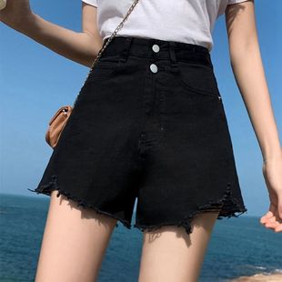 破洞牛仔裤女夏季新款高腰毛边短裤宽松显瘦网红a字阔腿热裤潮