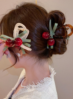 人间樱桃~可爱红色发夹后脑勺盘发抓夹女2025新款ins鲨鱼夹子头饰