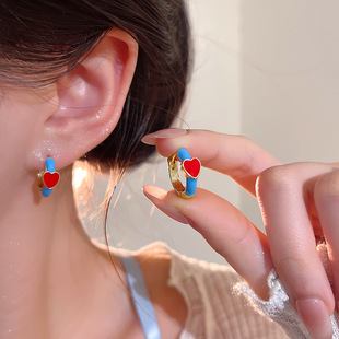 港风复古简约滴釉爱心耳扣耳环女甜美girl糖果色珐琅桃心耳钉耳饰