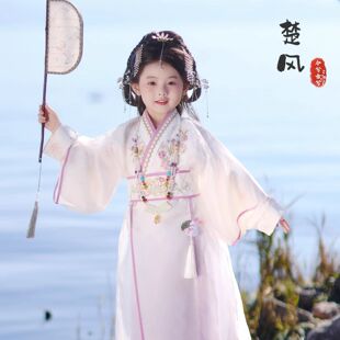 楚风女童汉服春秋战国袍儿童中国风套装古装直裾袍双色魏晋风服饰