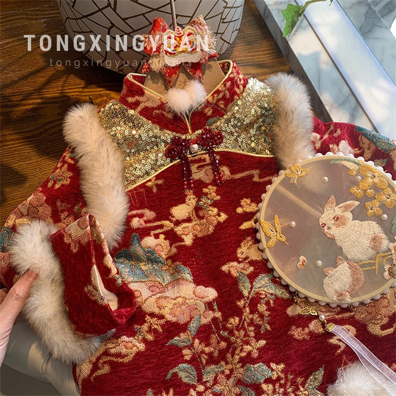 女童拜年服2024新款冬季装唐装周岁礼服小童女宝宝过年旗袍汉服裙,童装/婴儿装/亲子装,汉服,淘宝优惠券,粉丝福利购,淘宝优惠卷