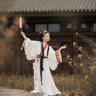 女童汉服魏晋风春秋战国白色袍太平公主古风影楼长儒交领直裾裙子
