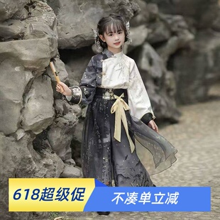 春不晚女童汉服大小童新中式国风套装儿童立领斜襟古风练功服竹子