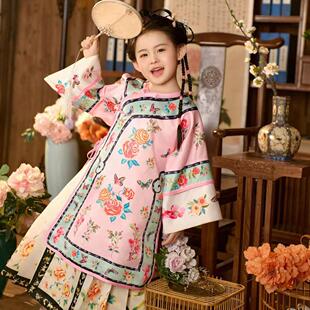 女童汉服清朝小格格服满清宫廷古装儿童中国风斜襟套装古代大小姐
