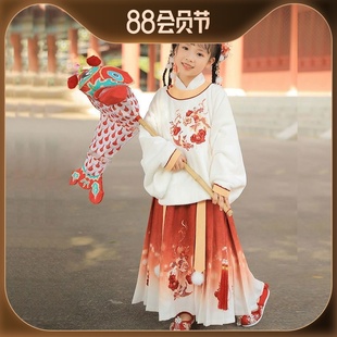 原创汉服加绒交领女童明制立领对襟琵琶袖短袄马面裙春夏季套装