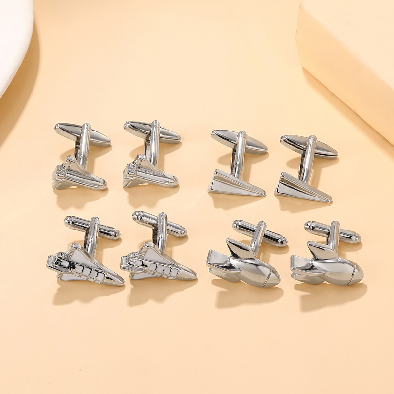 日韩OL配饰 创意飞机火箭造型袖扣商务衬衫袖钉婚庆类礼品礼盒装