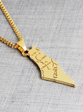 厂家直销 创意新款WISH亚马逊热销 金色以色列地图 几何个性项链