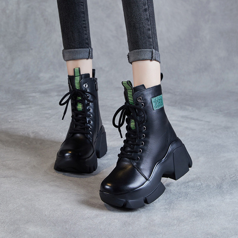 雪地靴女2024新款冬季加绒加厚东北棉鞋真皮羊毛厚底小个子马丁靴