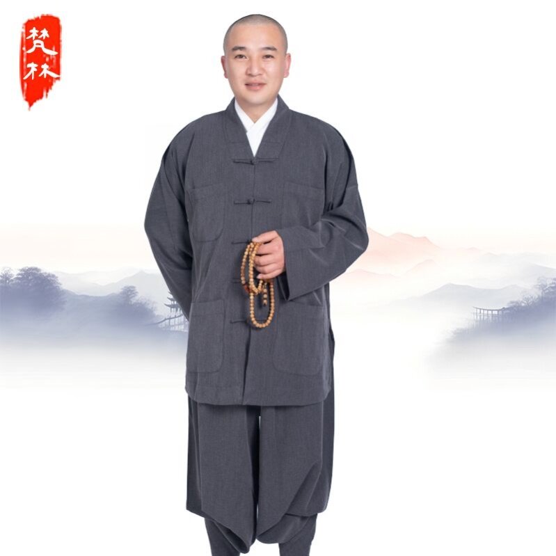 新品梵林春秋款僧服大褂短褂抗皱和尚衣服长褂长袍小褂套装僧衣男
